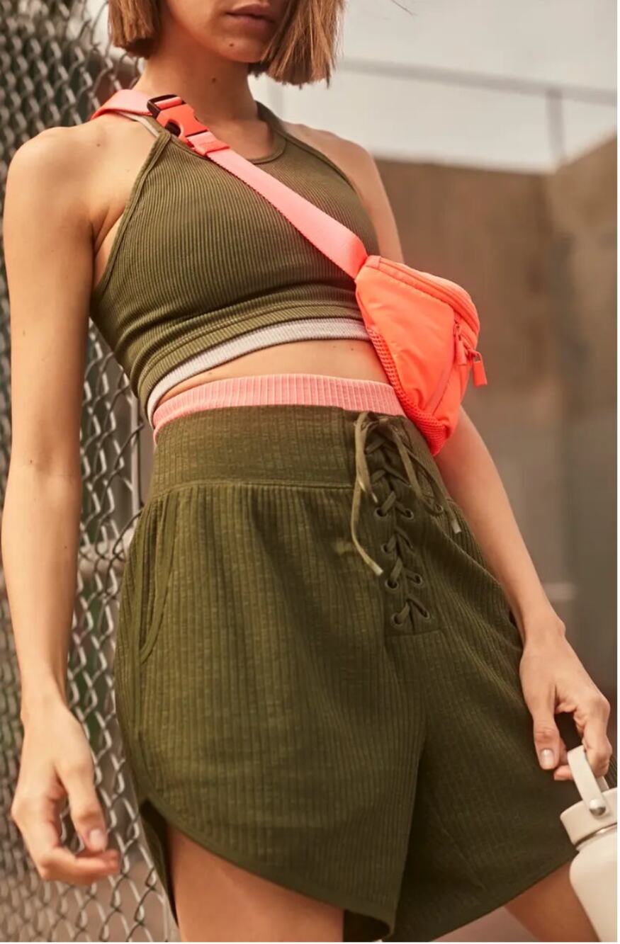 FREE PEOPLE FP Movement Green RIbbed Shorts // XS